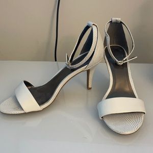 White strap heel with faux snake skin